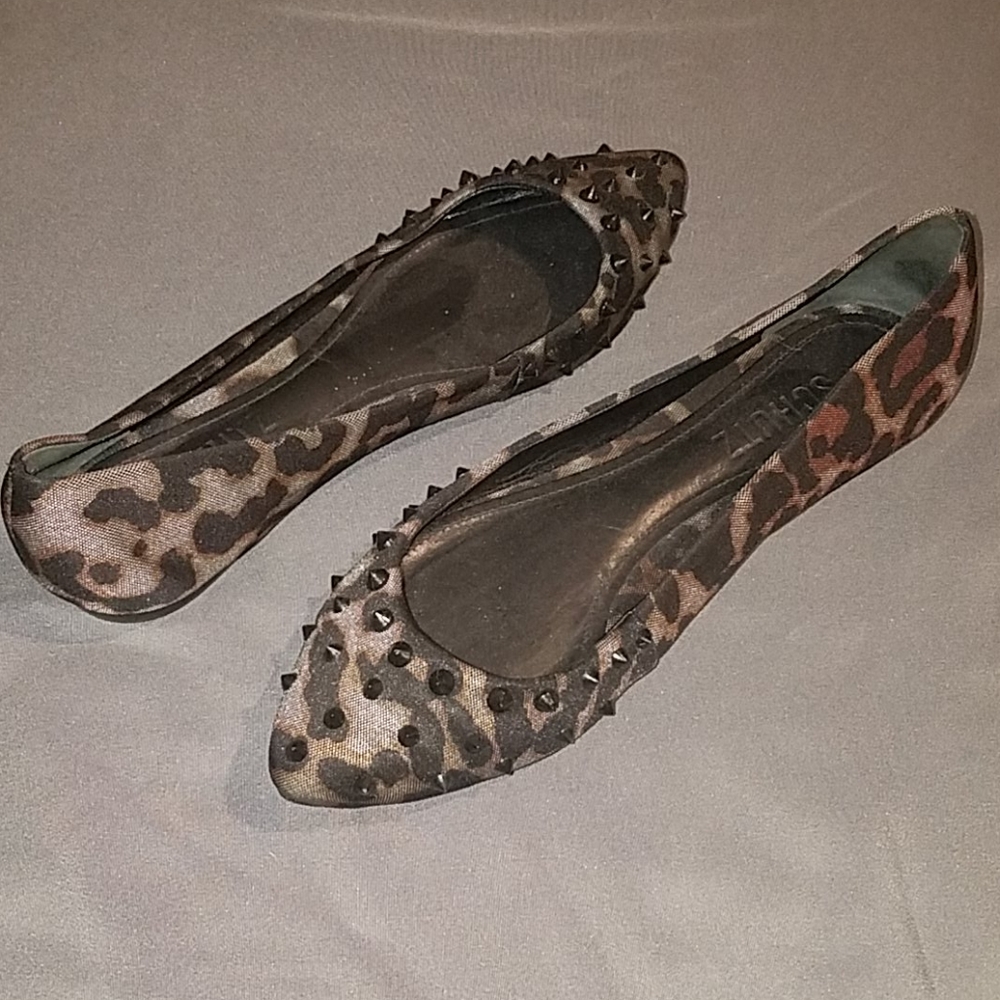NWOT SCHUTZ Designer Spiked Studs Punk Animal Print Multicolor Flats